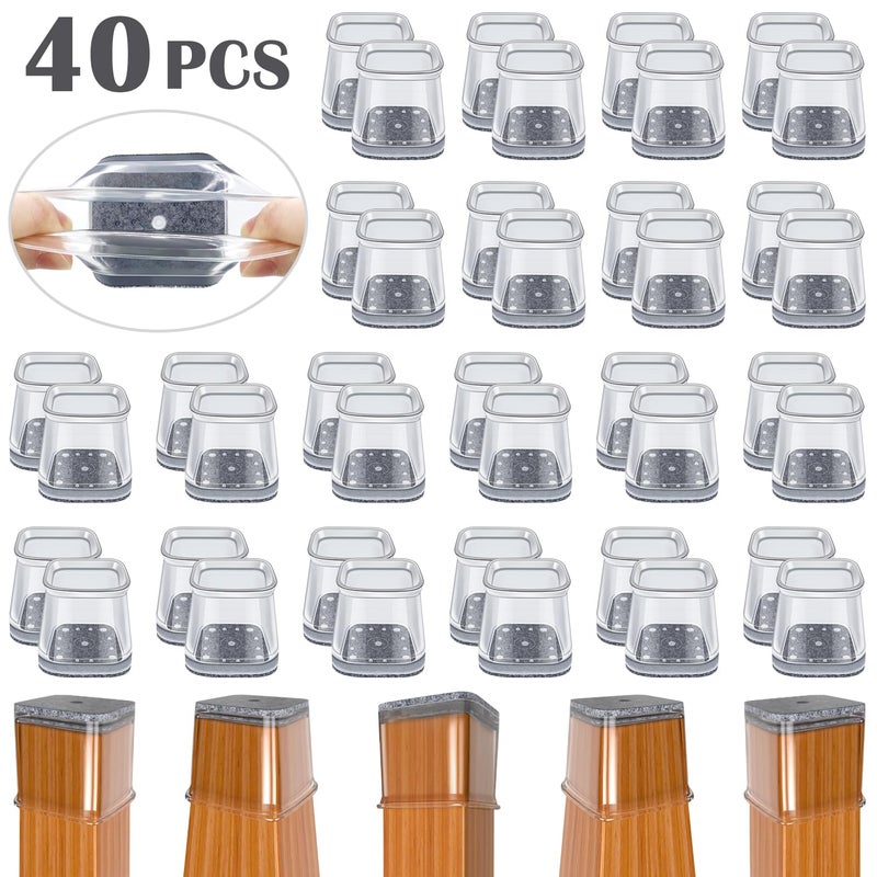 BUMACO Chair Leg Floor Protectors Square Chair Leg Protectors for Hardwood Floors Silicone Pads Covers to Protect Floors(Clear-40 Pcs  Square L (1-1/16"" ~ 1-5/8"") - Image 2